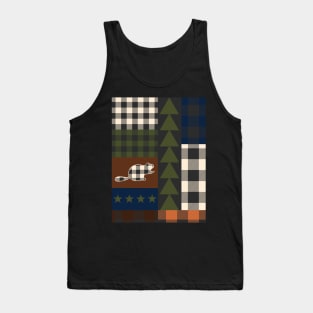 Cozy Christmas Patchwork Aesthetic Quilt Nature Beaver Cabin Pattern Tank Top